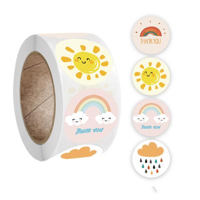 China Waterproof Custom Sticker Sheet Thank You Stickers Cute Sun Rainbow Clouds Kids Reward Stickers for sale