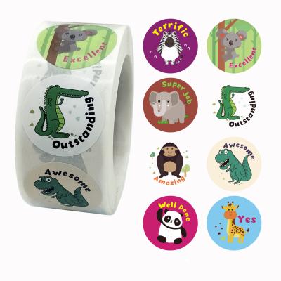 China Customized Cute Sticker Waterproof Decorative Sticker Cartoon Printing Teacher Reward Sticker Roll 500Pcs for sale