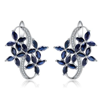 China TRENDY fashion earrings European and American popular sapphire colored s925 gemstone ladies silver inlaid crystal earring earrings for sale