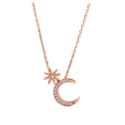 China Hot Selling FASHIONABLE 925 Silver Star Necklace In Style Fashion Zirconium Micro Inlaid 18K Star And Moon Clavicle Chain for sale