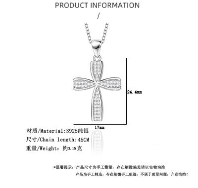 China Hiphop manufacturer directly supply fashionable s925 silver diamond cross necklace accessories pendant clavicle chain for sale