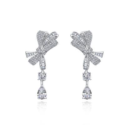 China New FASHIONABLE S925 sterling silver full bow stud earrings diamond earrings luxury gift for ladies for sale