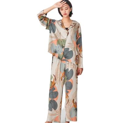 China Autumn Winter Silk Satin Pajamas QUICK DRY, Thermal And Breathable Two-Piece Set for sale