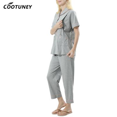 China Women Nursing Organic Cotton Pajamas Mom Breastfeeding Pregnancy Maternity Sleepwear à venda