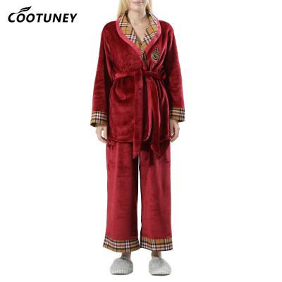 China Design Custom High Quality Plaid Printed Warm Mink Cashmere Two Piece Luxury Women Pajama Set en venta