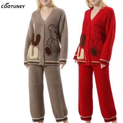 China Lovely Bear V Neck Winter Thickened Cardigan Homesuit Plus Size Women Sleepwear Fleece Pajamas Te koop