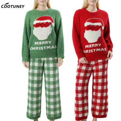 Cina Santa Printed Fleece Flannel Pajamas 100% Polyester Plain Pants Knitted Loungewear in vendita