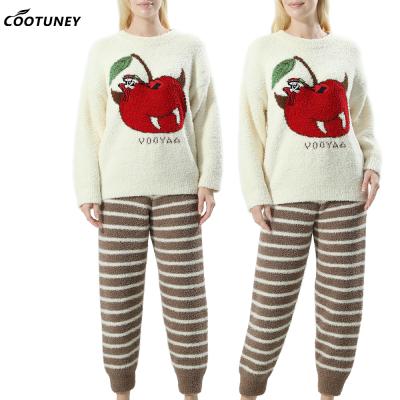 중국 Fashion Good Quality Cute Printed Striped Pants Winter Fleece Pajamas Womens Loungewear 판매용