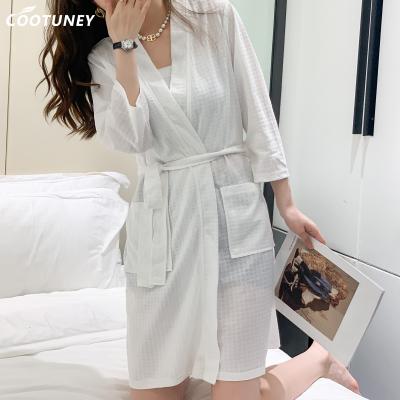 China Cotton Robe Silk Satin Pajamas White Waffle Kimono style Full Length for Hotel and Spa en venta