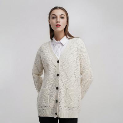 China Personalized button diamond pattern women's pure cashmere sweater cardigan for sale