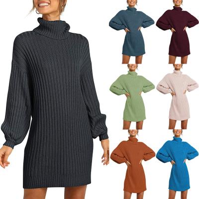 China Fashion women's high neck mid-length sweater dress for ladies zu verkaufen