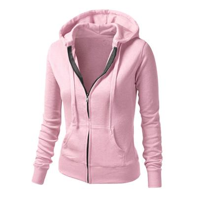 China Winter Polyester/Cotton Long Sleeve Hoodie Full Pocket Zipper Solid Color In Pink/Black/Grey zu verkaufen