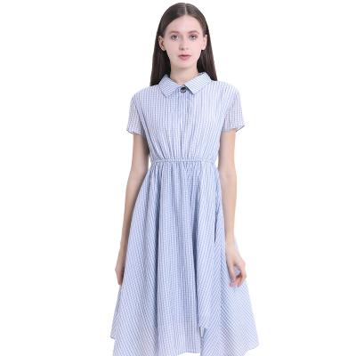 China Summer Women'S Stylish Office Wear Dresses Short Sleeves Casual Plaid Polo Neck Clothing Te koop