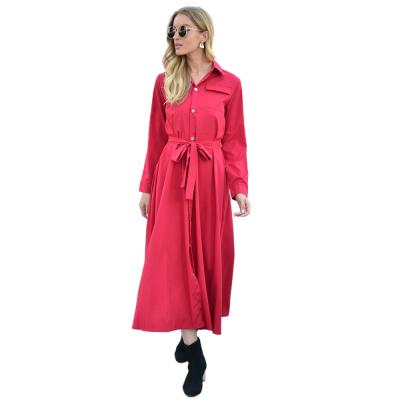 China High Quality Autumn European Style Women Single-breasted Mid-length Long Sleeved Dress zu verkaufen