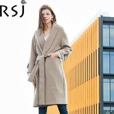 China Winter Anti-Shrink Women's Plaid Design Fashion Coat RSJ Coat Real Woolen Overcoat Women for sale