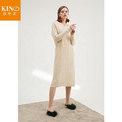 China Wholesale loose and comfortable WINTER WEAR WOMEN WOMEN coat ladies high quality knit sweater AUSTRALIAN MERINO WOOL knitted dress sweater for women for sale