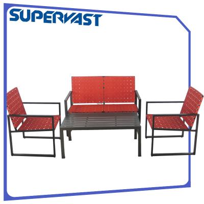 China Steel Outdoor Living 4 Piece Patio Set Strap Garden Patio Furniture Cross Weave Set for sale