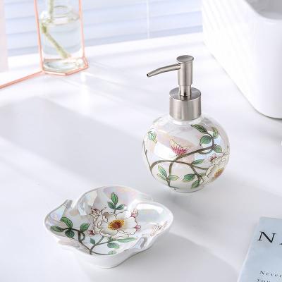 China Sustainable New Luxury Nordic Gold Home Hotel Household Washroom Ceramic Soap Dispenser Bathroom Products Accessories Set for sale