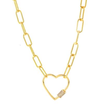 China 2021new Fashionable Wholesale Hip Hop Adjustable Heart Necklace Jewelry 18k Gold Plated CZ Hip Hop Adjustable Jewelry Copper Women Men Pendant Gift for sale