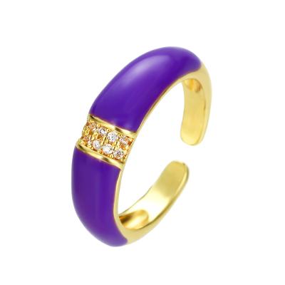 China 2021 Fashion Women Enamel Exquisite Multi CZ Ring 18K Gold Color Rainbow Ring Copper Gift Wholesale for sale