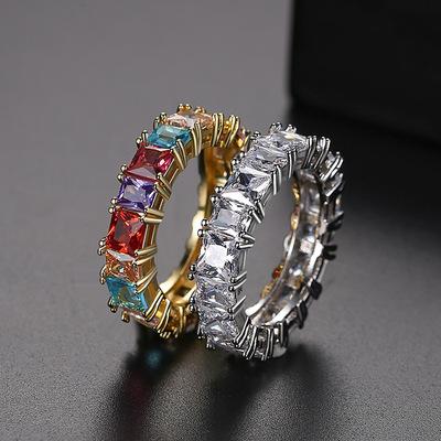 China Trendy Fashion Gold Square Colored Zircon Couple Ring 2021 New for sale