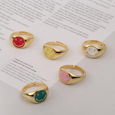 China TRENDY Gold Plated Colorful Enamel Rings With Cute Smiling Face Jewelry For Gifts for sale