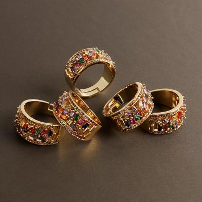 China 2021 FASHIONABLE New Trend Gold Plated Colorful Vintage Zircon Rainbow Ring for sale