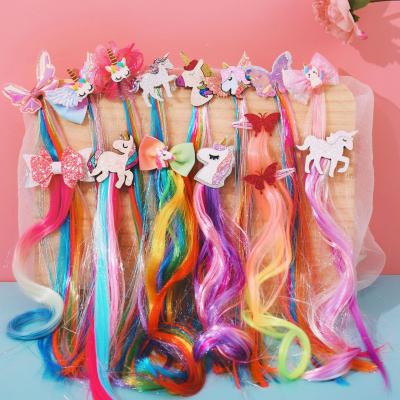 China Princess Knitted Hairpin Mixed Colors Unicorn Hair Clips Curly Wave Butter Hairpin Extensions Wigs Wigs Hairpins For Girls Princess for sale