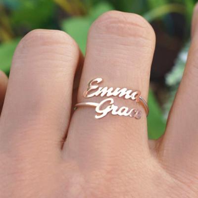 China FASHIONABLE Custom Two Name Ring Adjustable Double Name Rings Couples Names Women Men Jewelry Stainless Steel Rings New for sale