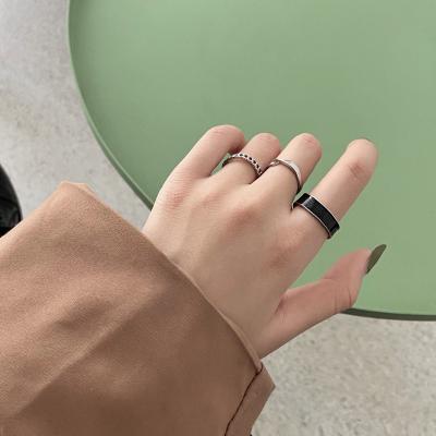 China Hollowed ring- black minority three-piece retro highlight temperament temperament ring personality index ring for sale