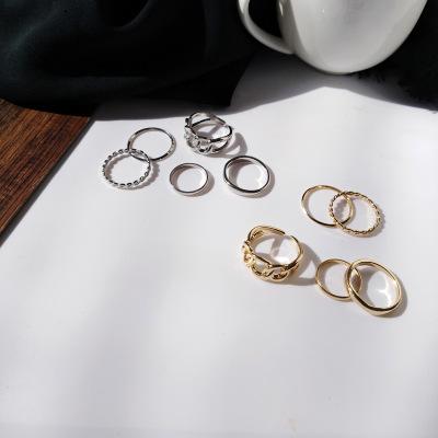 China Five-piece set of rings personality highlight temperament hollowed-out ring temperament metal joint open ring for sale