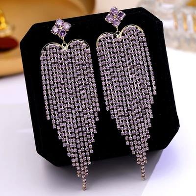 China 2021 Fashion Romantic Love Tassel Earrings Full Diamond Micro Inlaid Long Zircon Jewelry Earrings Women For Party for sale