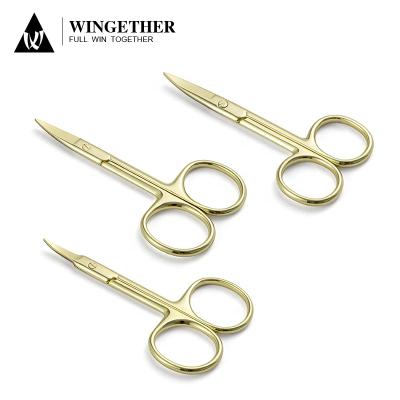 China MR GREEN Supplier Wingether Amazon Wholesale High Quality 3 Pcs Set Gold Curved Tip Scissors Curved Eyebrow Scissors for sale