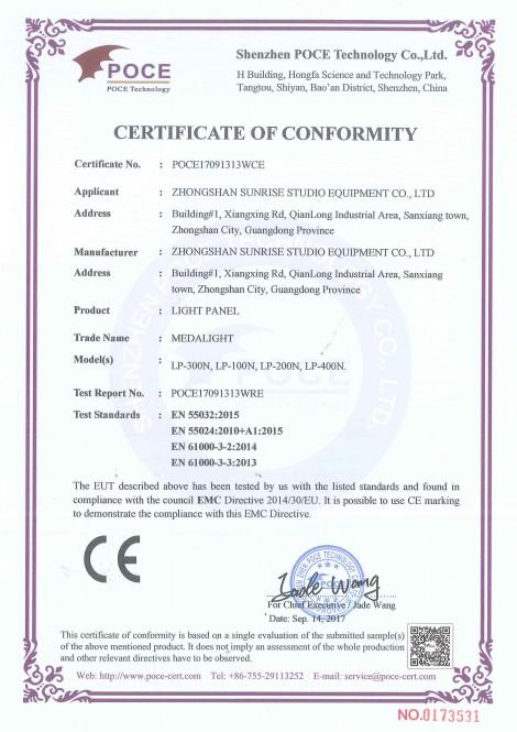 CE - Zhongshan Sunrise Studio Equipment Co., Ltd.