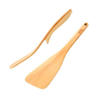 China Modern Wood Table Pay Attention To The Angled Frying Spoon Beech Wooden Spatula Pan Non-stick Handmade Special Table Wooden Spatula for sale