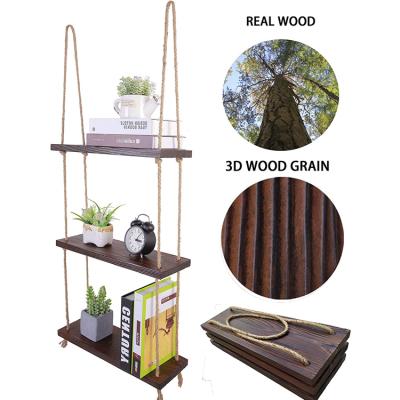 China Sustainable Rustic Wooden Cocking Rope Shelves Window Shelf For Plants for sale