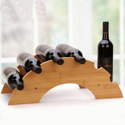 China Sustainable New Design 6 Bottles Bamboo Wooden Wine Table Rack for sale