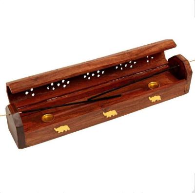 China Oil Bruner Laser Engraving Solid Wood Censer With Brown Color for sale