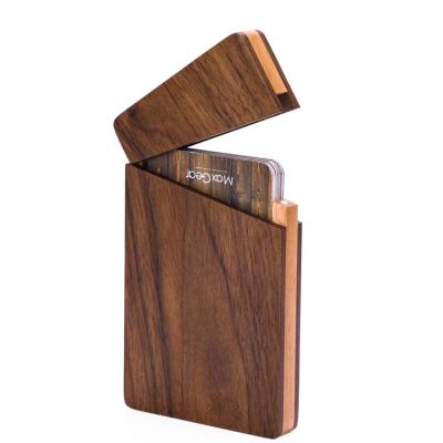 China ENGLAND NAME New Business Card Holder Walnut Wooden Card Case With Magnetic Closure for sale