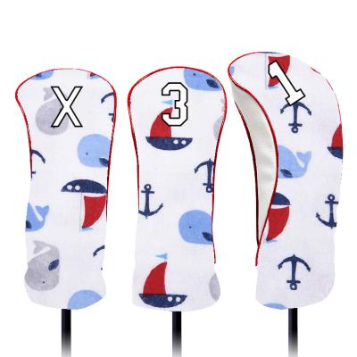 China Cute Wooden Golf Club Head Protector Headcover Embroidery Golf Headcovers Customized PU Canvas Leather Waterproof Wooden Club Head Covers for sale