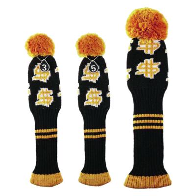 China Protect Golf Driver Wooden Club Head Knitted America Dollar Golf Driver Hybrid Headcovers Golf Pom Pom Wooden Club Head Covers Number Tag for sale