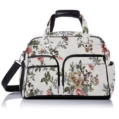 China Golf Club Head Cart Bags Cute Flower Printed Woman Canvas Golf Tote Waterproof PU Boston Bags OEM ODM Custom Clothing Bag for sale