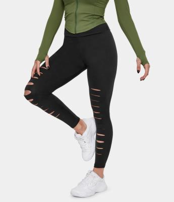 China Breathable Seamless High Waisted Ripped Full Length Leggings Tummy Control Sporty Workout Gym Wear Yoga Leggings for sale