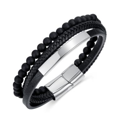 China Casual/Sporty Personalized Retro Glass Bead Men'S Popular Simple Multi-Layer Woven Leather Bracelet for sale