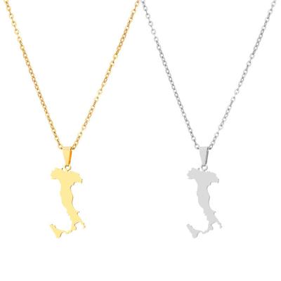 China Other Celebrity Stainless Steel Italian Map Pendant Necklace Niche Design Light Luxury Sweater Chain Necklace for sale