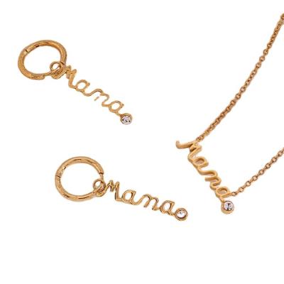 China Other Fashion mother's day explosive earrings stainless steel plated 18K round diamond English letter mama necklace for sale