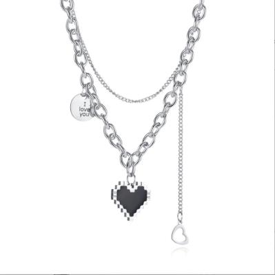 China Other Fashion Personality Trend Stainless Steel Sweater Chain Hip Hop Heart Letter Stainless Steel New Necklace for sale