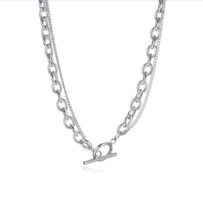 China Other New Fashion Niche Design Trend Multi-layer Stainless Steel Sweater Chain Simple OT Buckle Necklace for sale