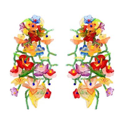 China TRENDY Colorful Love Leaf Bow Ear Clip Crystal Female Tassel Earrings for sale