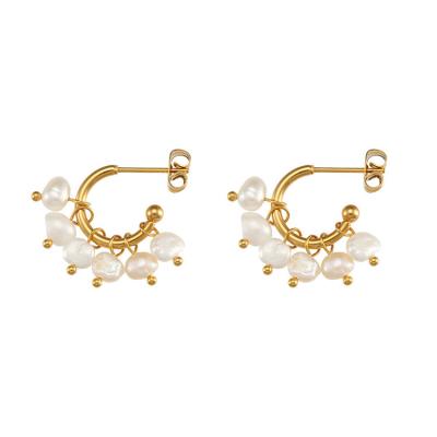 China TRENDY Simple Multilayer Pearl Earrings Stainless Steel Metal Earrings Freshwater Pearl Earrings for sale